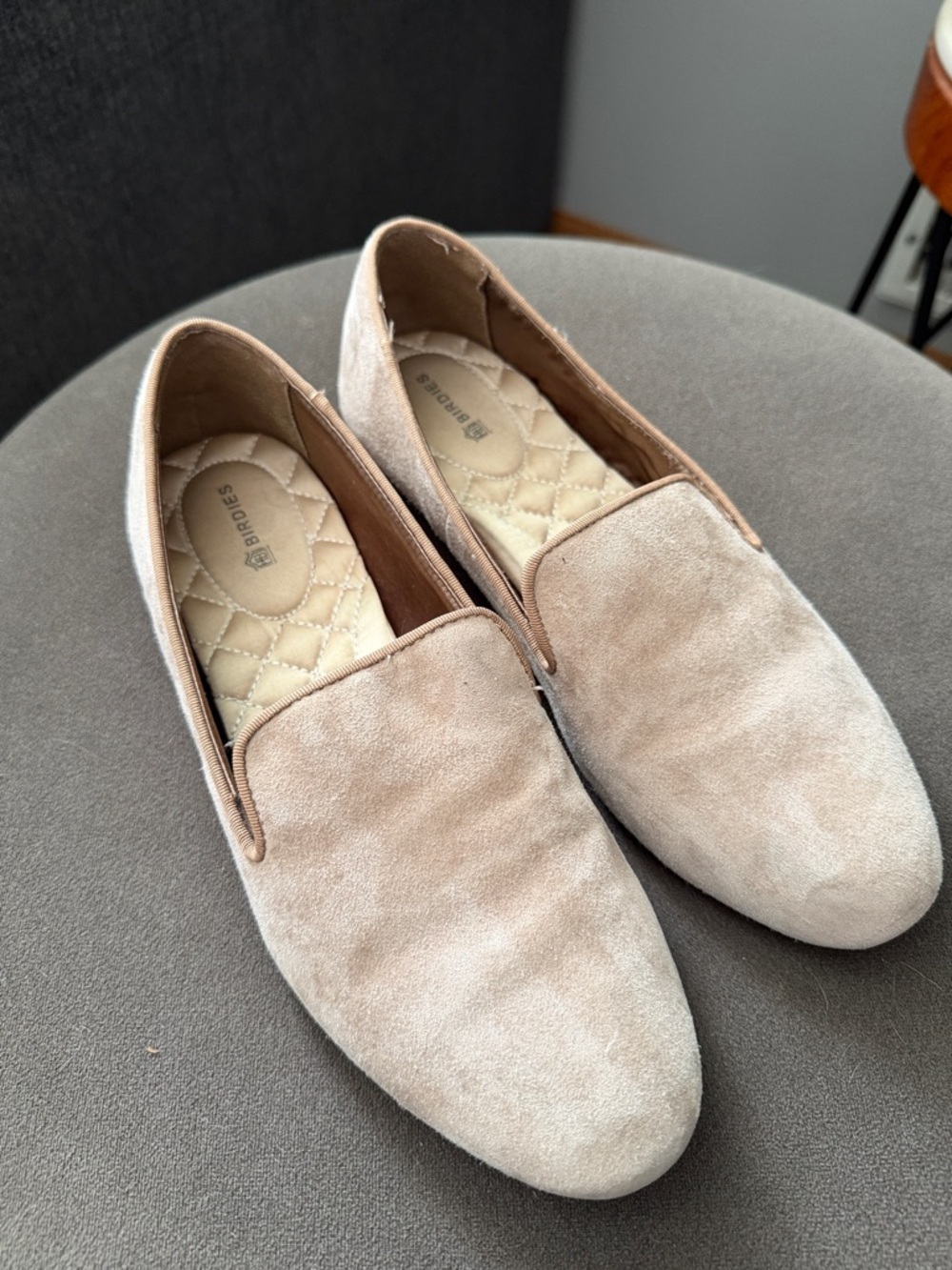 Birdies Starling Taupe Suede Slip-On Loafers Womens 7.5 Preppy Classic